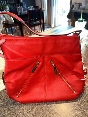 Michael Kors Bedford Red Leather Shoulder Bag with Gold Hardware